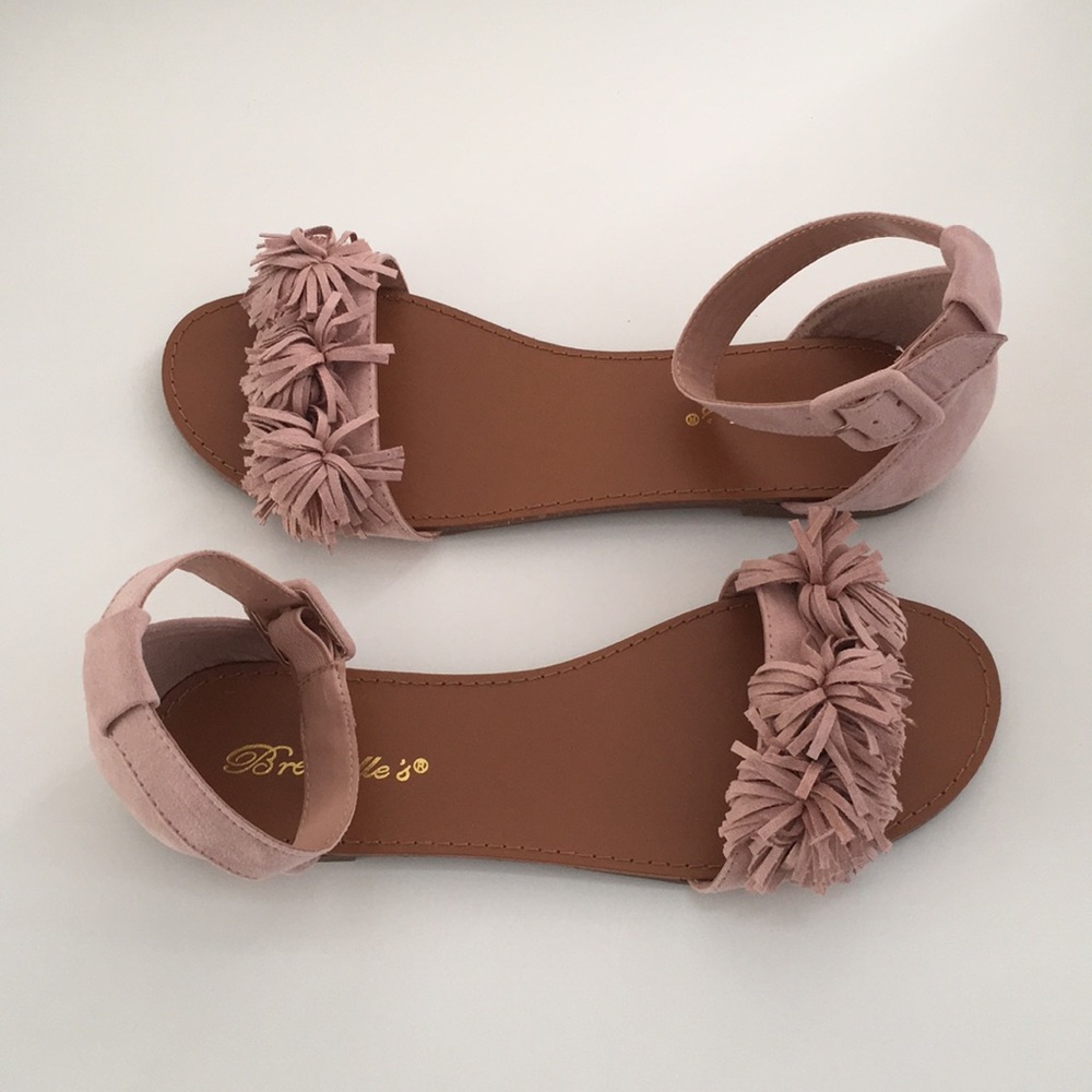 Blush Suede Fringe Flat Sandals